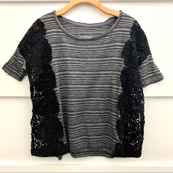 Free People Stripe Crochet Cut Out Crop Top - Picture 1 of 7